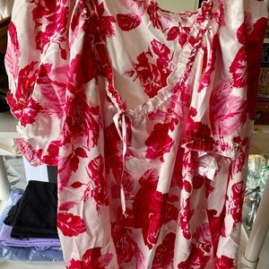 Rose and white silky pj top and shorts